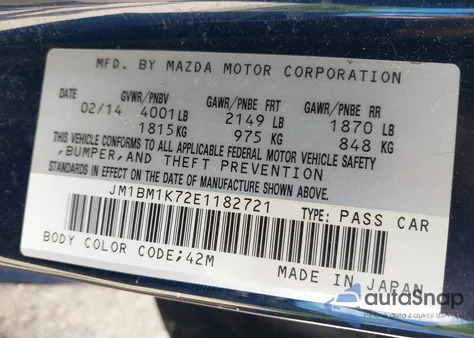 2014 Mazda Mazda3 I Sport из США, поврежденный, VIN JM1BM1K72E1182721